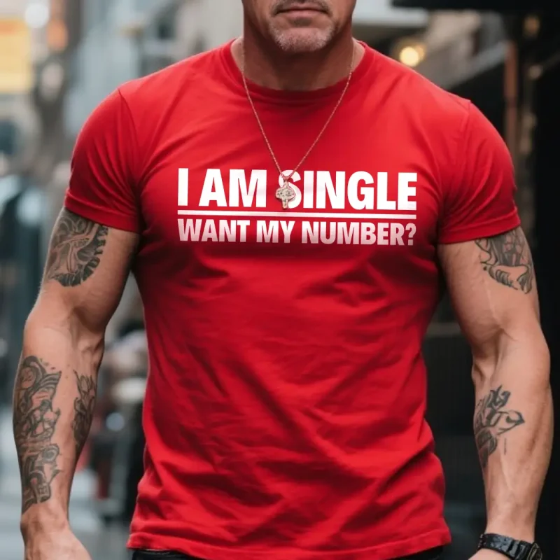 I am single want my number print men's t-shirt red (1)