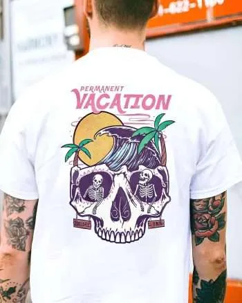 Permanent Vacation Skull Print Men's T-shirt