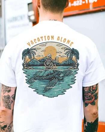 Vacation Alone Skull Print Men's T-shirt