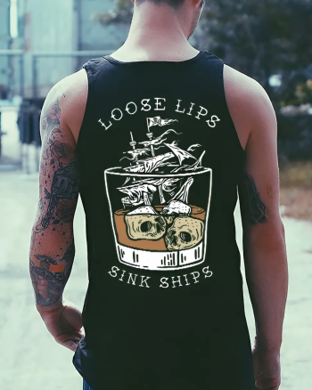 Loose Lips Sink Ships Skull Printed Men's Vest