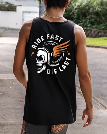 Ride Fast Die Last Skull Printed Men's Tank