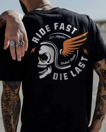 Ride Fast Die Last Skull Helmet T-Shirt