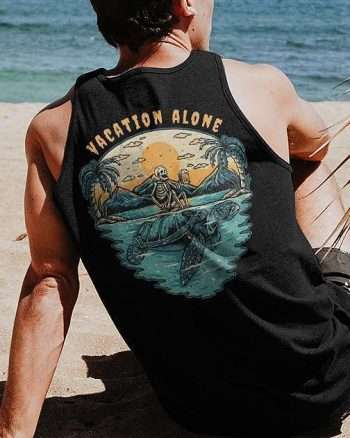 Vacation Alone Skull Print Men's Tank