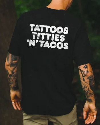 Tattoos Titties 'N' Tacos Printed Men's T-shirt