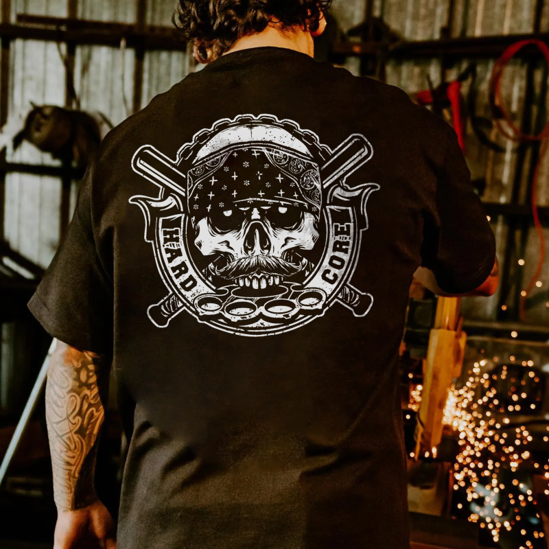 gangster skull with brass knuckle and bandana
