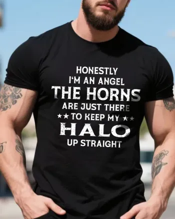 The Horns Are Just There To Keep My Halo Up Straight Printed Men’s T-shirt