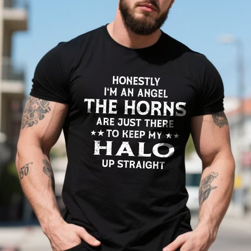 The Horns Are Just There To Keep My Halo Up Straight Printed Men’s T-shirt