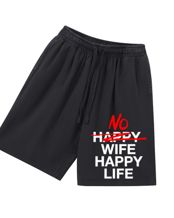 No Wife Happy Life Printed Men's Short